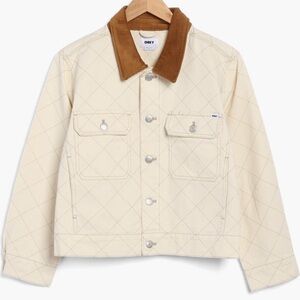 Obey denim Quilted Cream Jacket with Brown Corduroy Collar XSFits up to medium